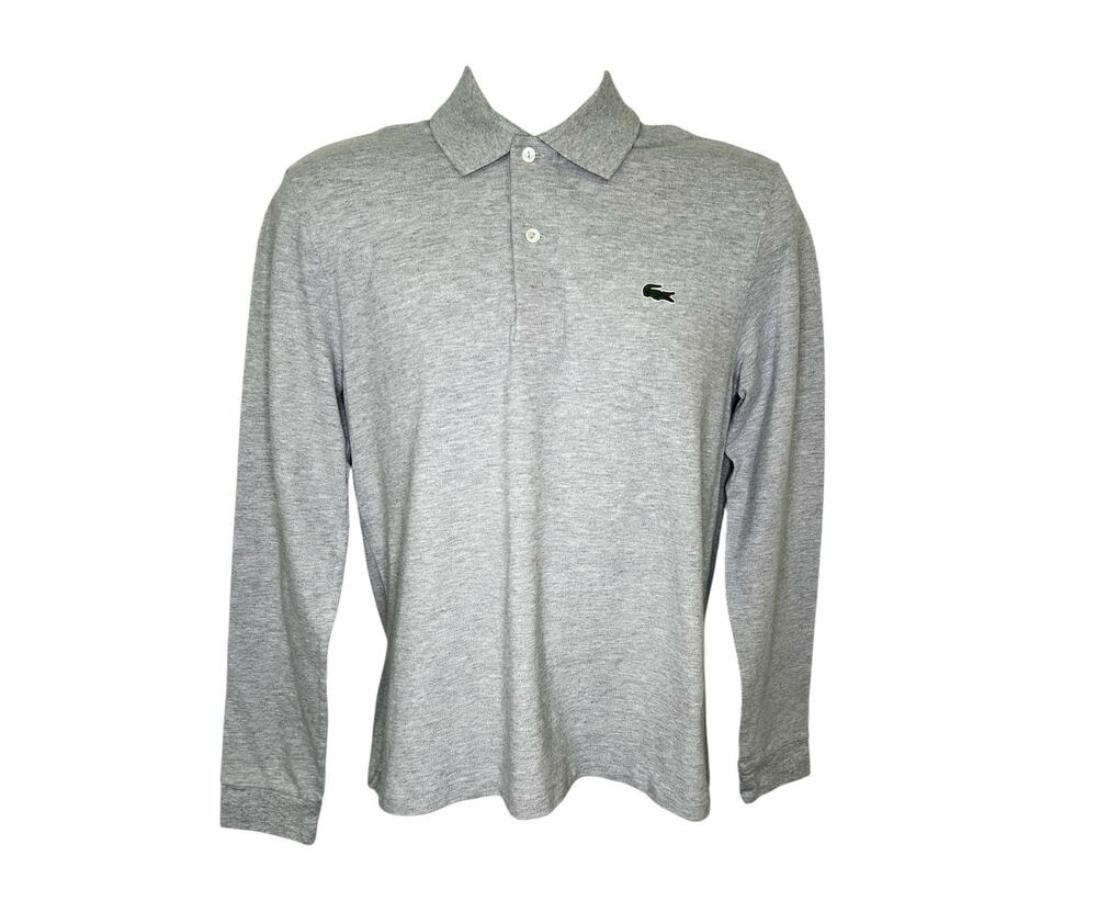 Lacoste Men's Size 3 Small Gray Long Sleeve Cotton Classic Fit Polo Shirt Logo